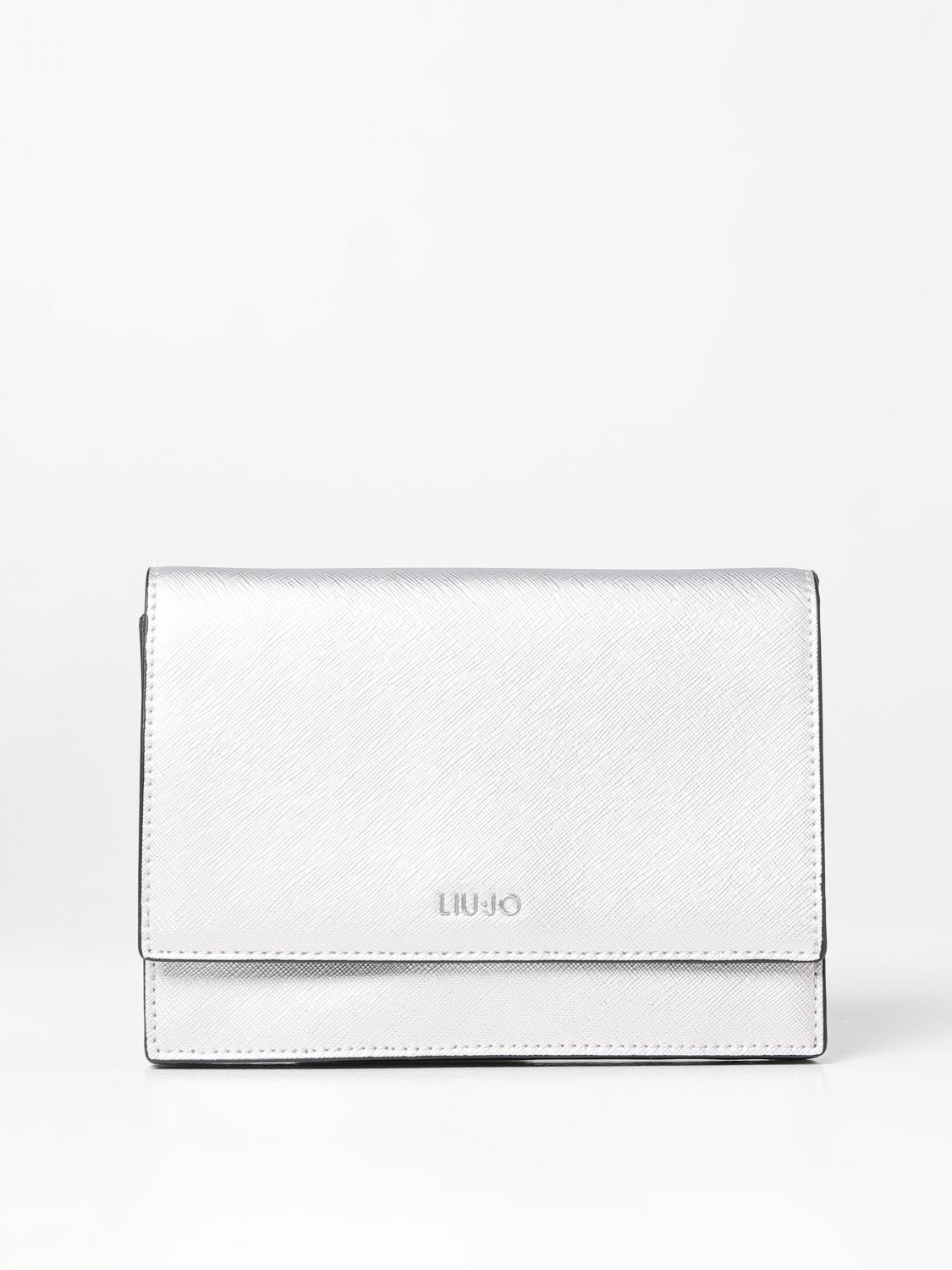 LIU JO BORSA A MANO: Borsa wallet Caliwen Liu Jo in pelle sintetica saffiano, Argento - Img 1