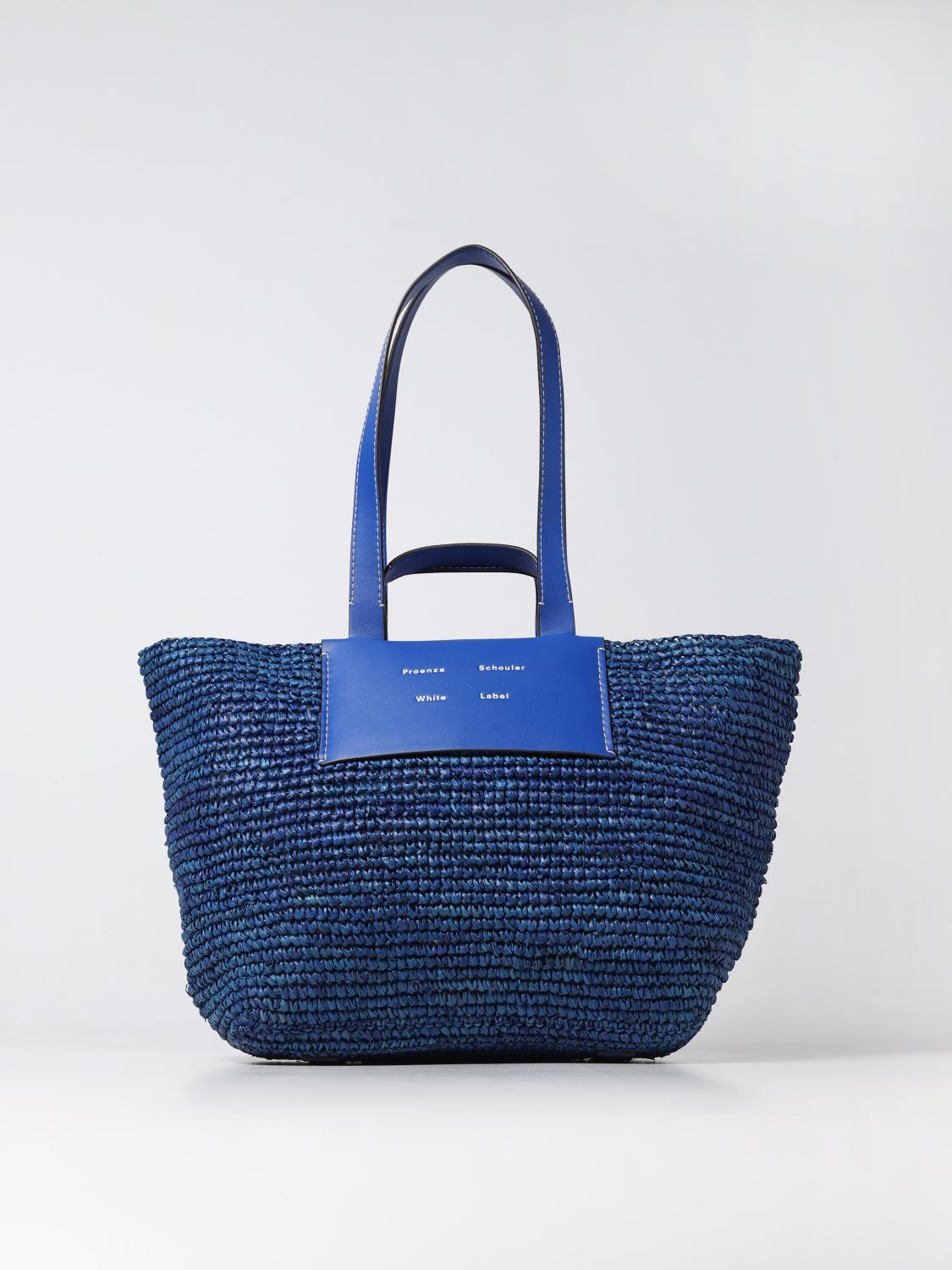 PROENZA SCHOULER: Morris bag in woven raffia and leather Blue