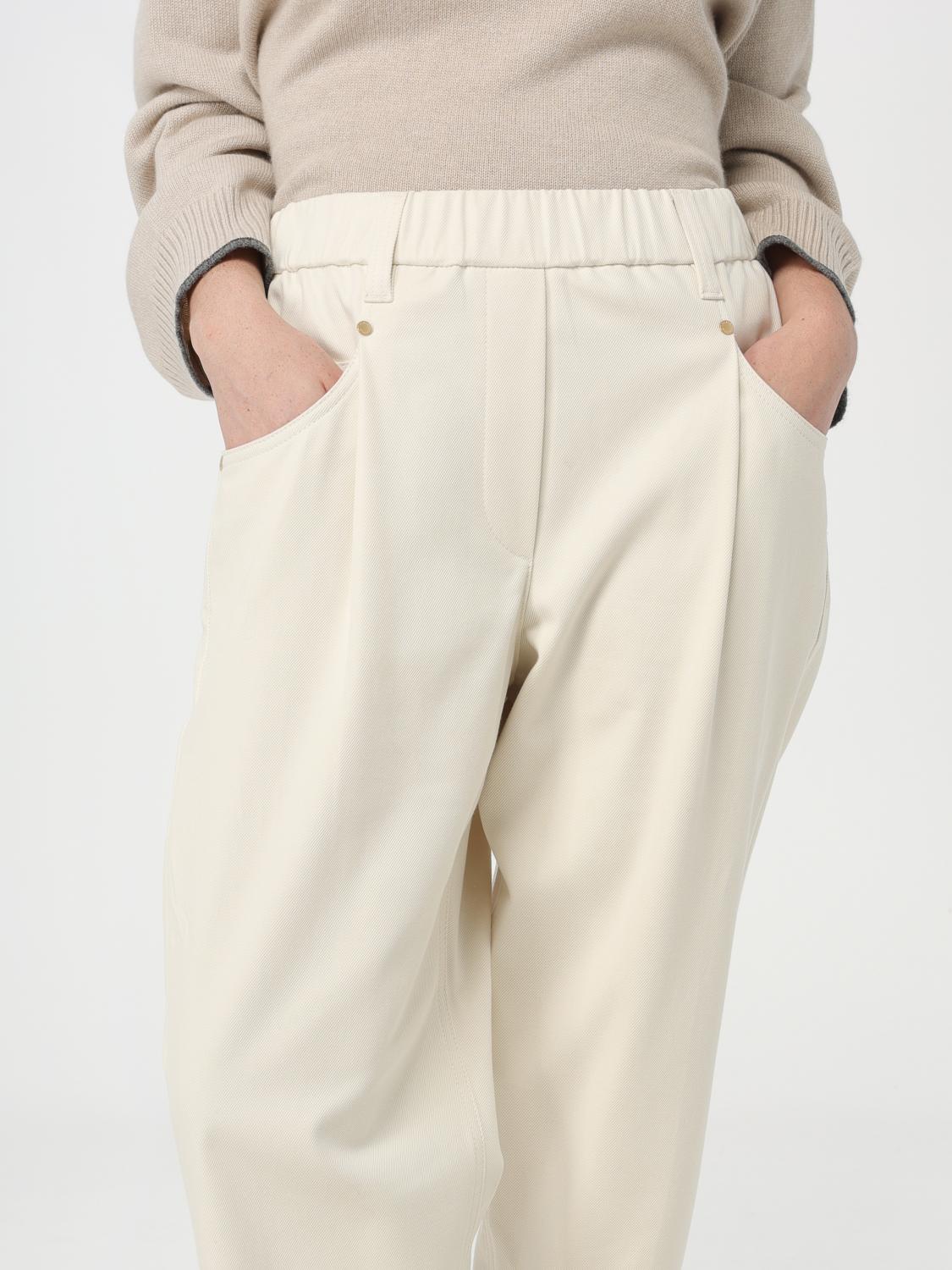 ボトムスその他 BRUNELLO CUCINELLI Woman Pants Natural MH126P8884 C600 Loose trousers for Woman in Khaki | Brunello Cucinelli