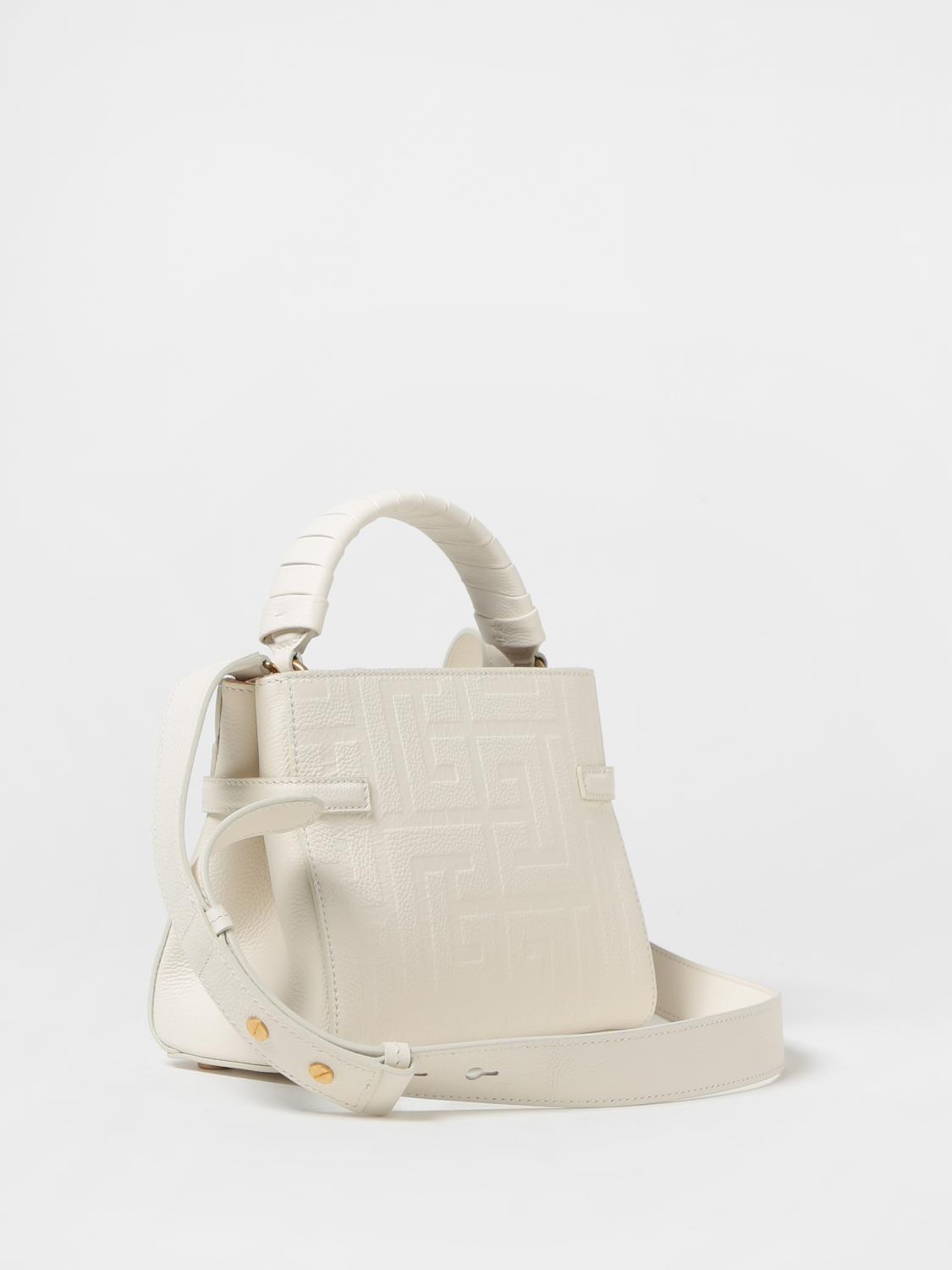 BALMAIN BORSA MINI: Borsa B-Buzz Balmain in pelle a grana con monogram, Bianco - Img 2