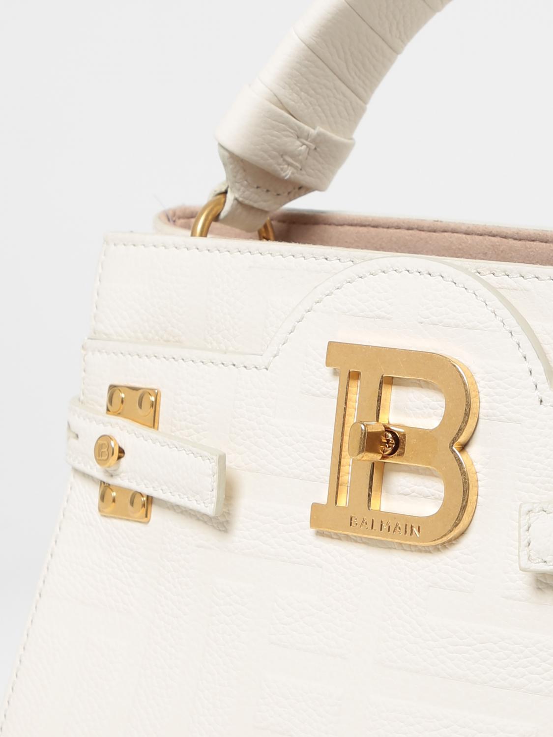BALMAIN BORSA MINI: Borsa B-Buzz Balmain in pelle a grana con monogram, Bianco - Img 3
