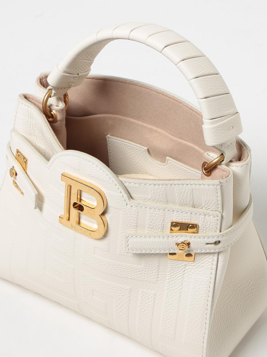 BALMAIN BORSA MINI: Borsa B-Buzz Balmain in pelle a grana con monogram, Bianco - Img 4