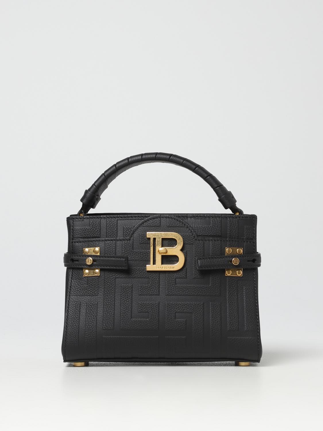 BALMAIN BORSA MINI: Borsa B-Buzz Balmain in pelle a grana con monogram, Nero - Img 1