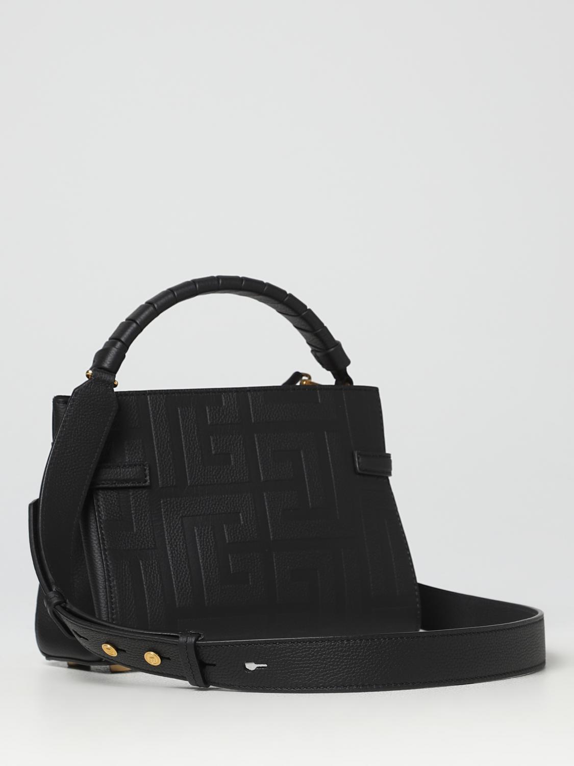 BALMAIN BORSA MINI: Borsa B-Buzz Balmain in pelle a grana con monogram, Nero - Img 2