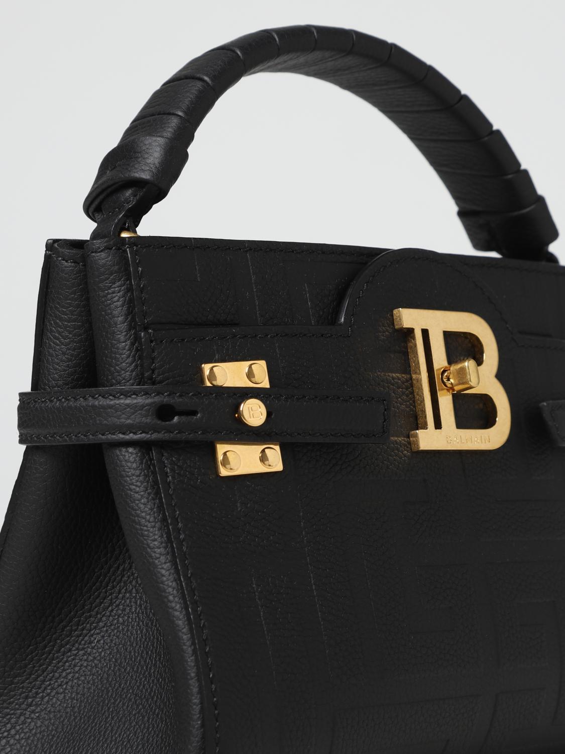 BALMAIN BORSA MINI: Borsa B-Buzz Balmain in pelle a grana con monogram, Nero - Img 3