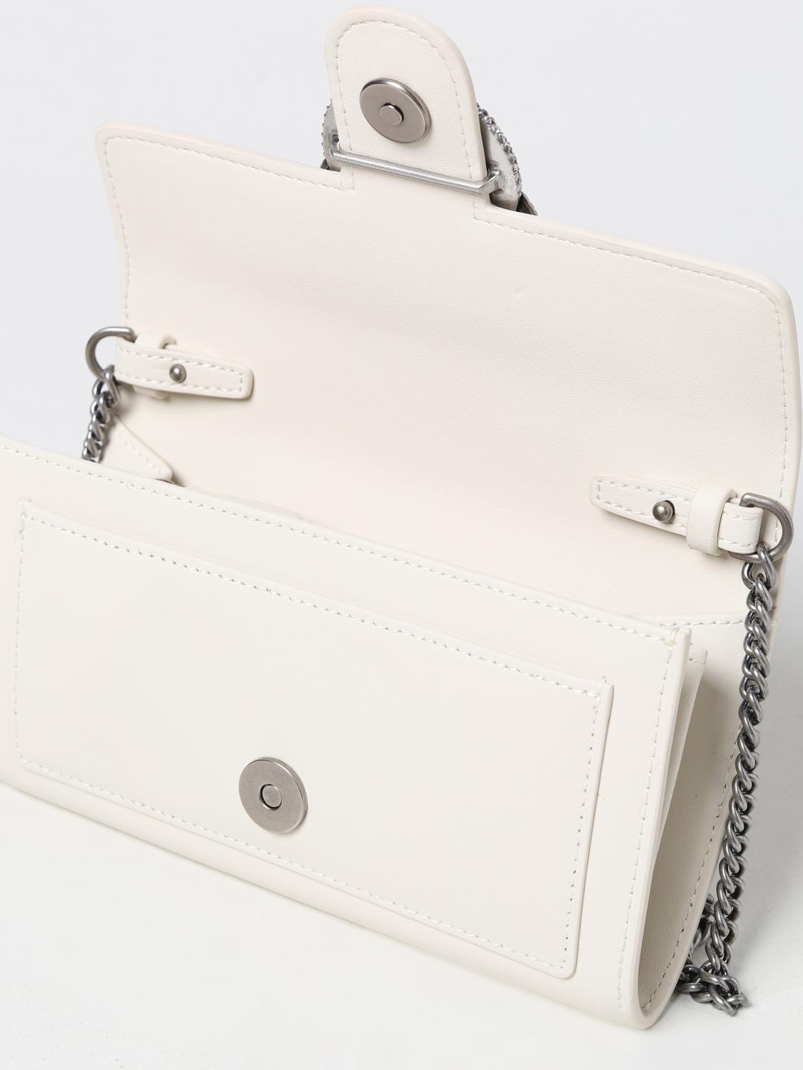 PINKO BORSA MINI: Borsa wallet Love One Pinko in pelle con strass, Bianco - Img 3