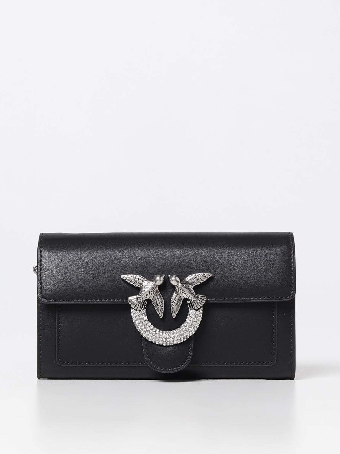 PINKO BORSA MINI: Borsa wallet Love One Pinko in pelle con strass, Nero - Img 1