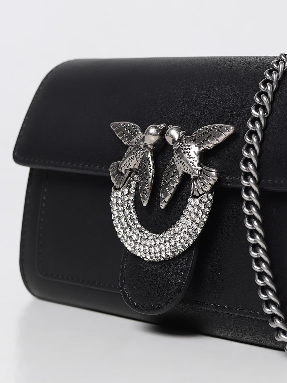 PINKO BORSA MINI: Borsa wallet Love One Pinko in pelle con strass, Nero - Img 3