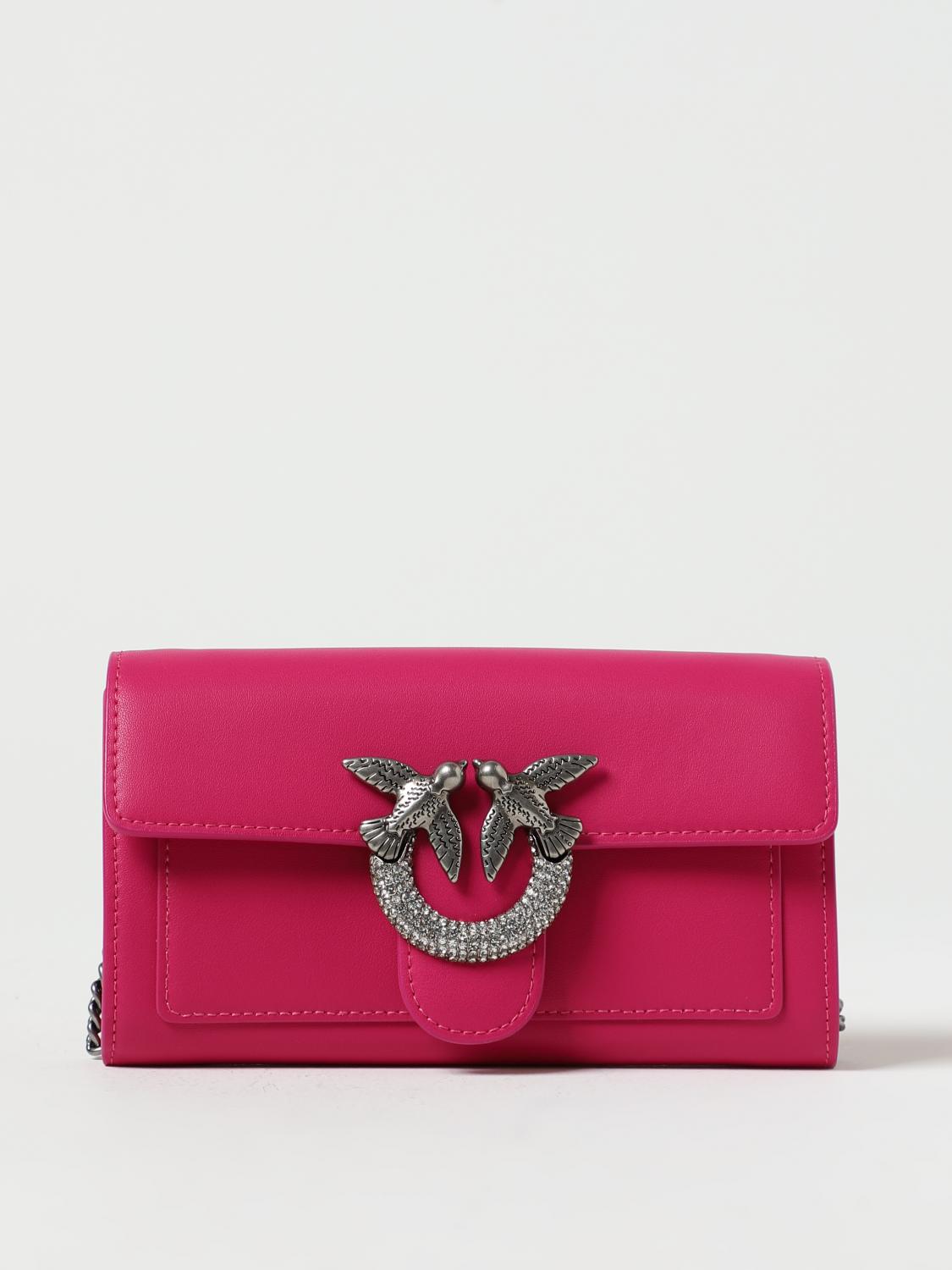 PINKO BORSA MINI: Borsa wallet Love One Pinko in pelle con strass, Fuxia - Img 1