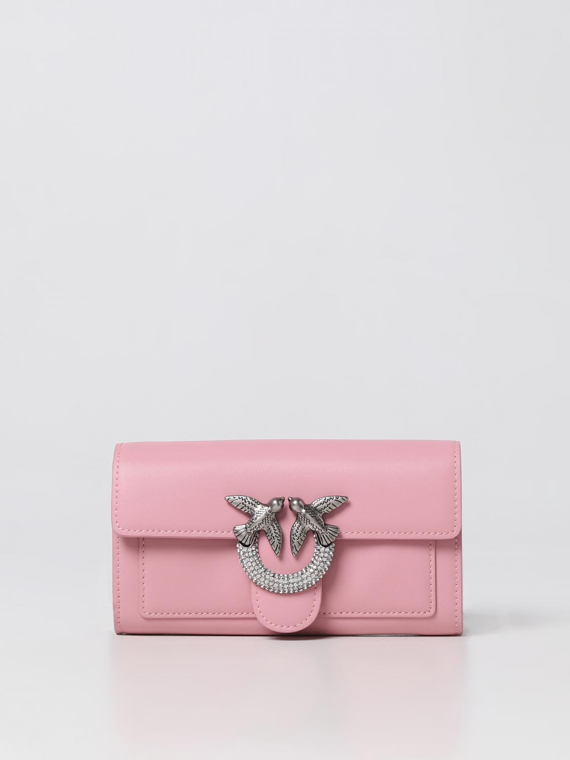 PINKO BORSA MINI: Borsa wallet Love One Pinko in pelle con strass, Rosa - Img 1