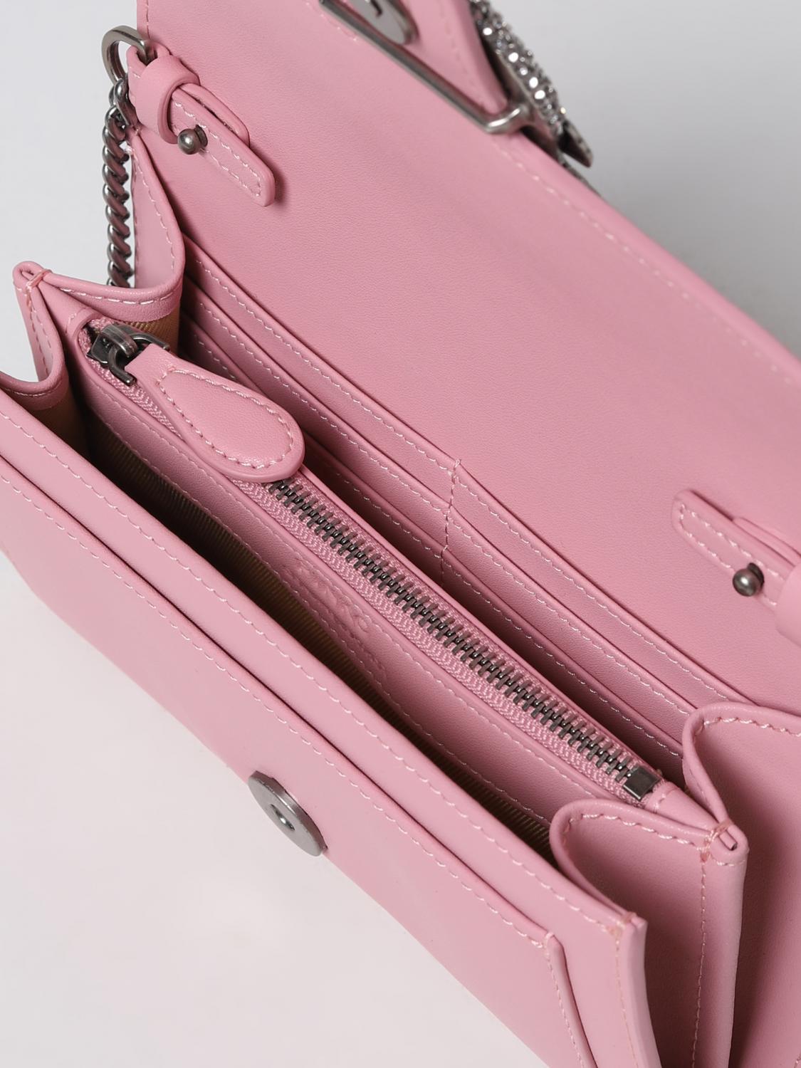 PINKO BORSA MINI: Borsa wallet Love One Pinko in pelle con strass, Rosa - Img 3