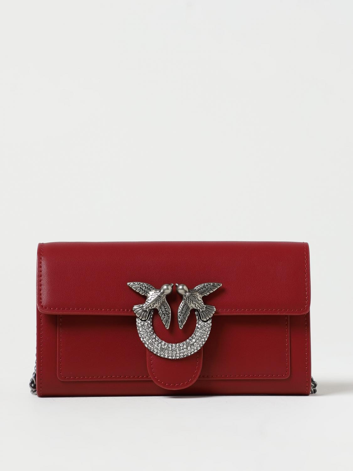 PINKO BORSA MINI: Borsa wallet Love One Pinko in pelle con strass, Rosso - Img 1