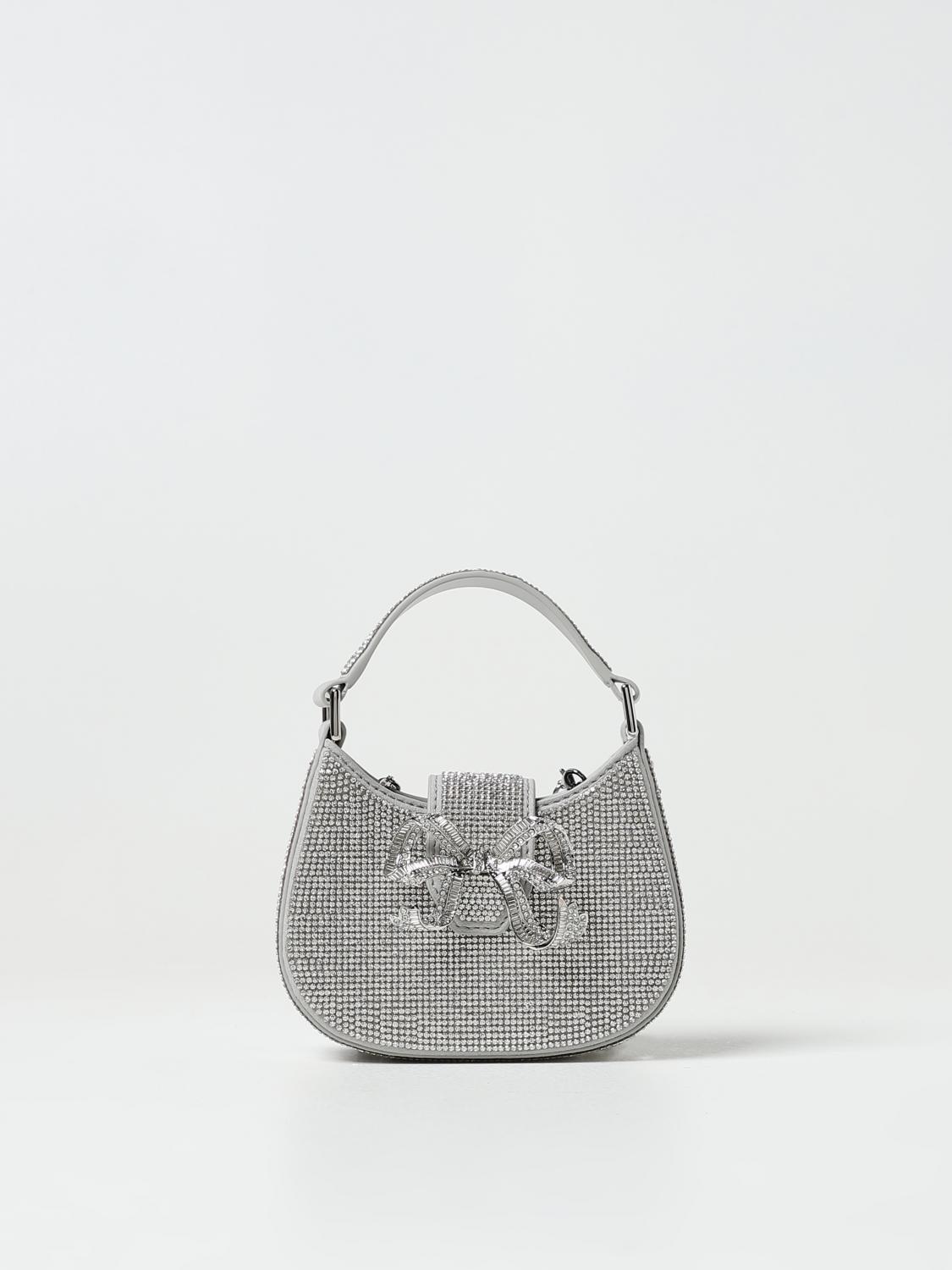 SELF-PORTRAIT BORSA MINI: Borsa Rhinestone Crescent Self-Portrait in tessuto con strass all over, Argento - Img 1