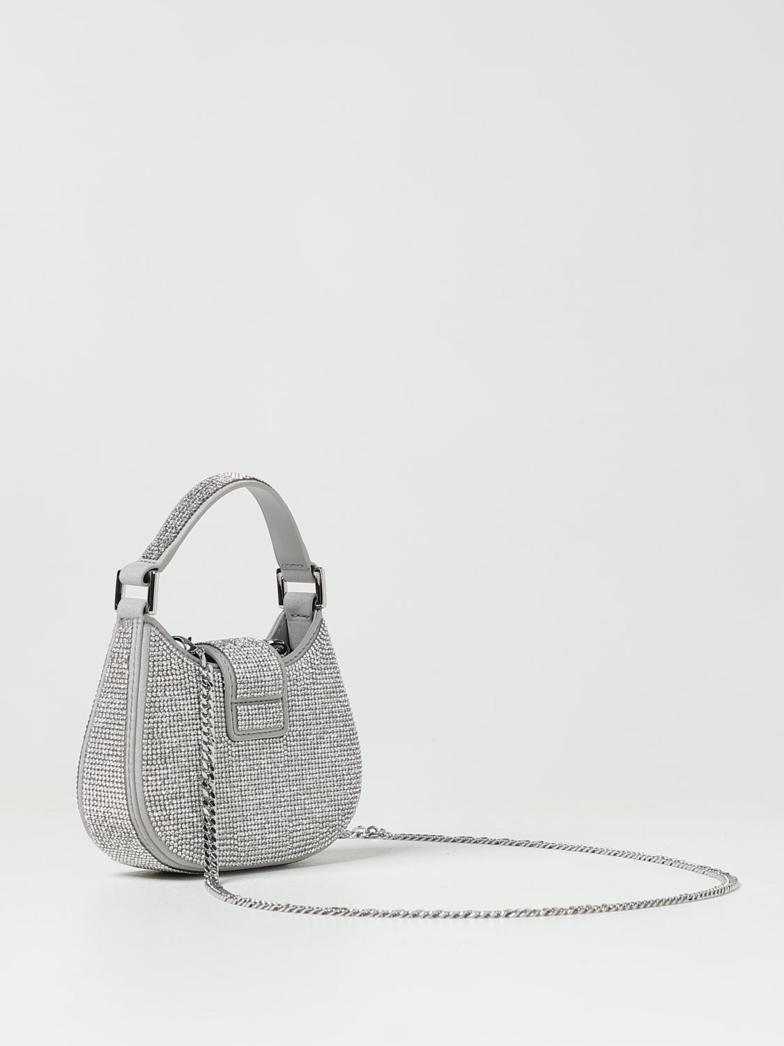 SELF-PORTRAIT BORSA MINI: Borsa Rhinestone Crescent Self-Portrait in tessuto con strass all over, Argento - Img 2