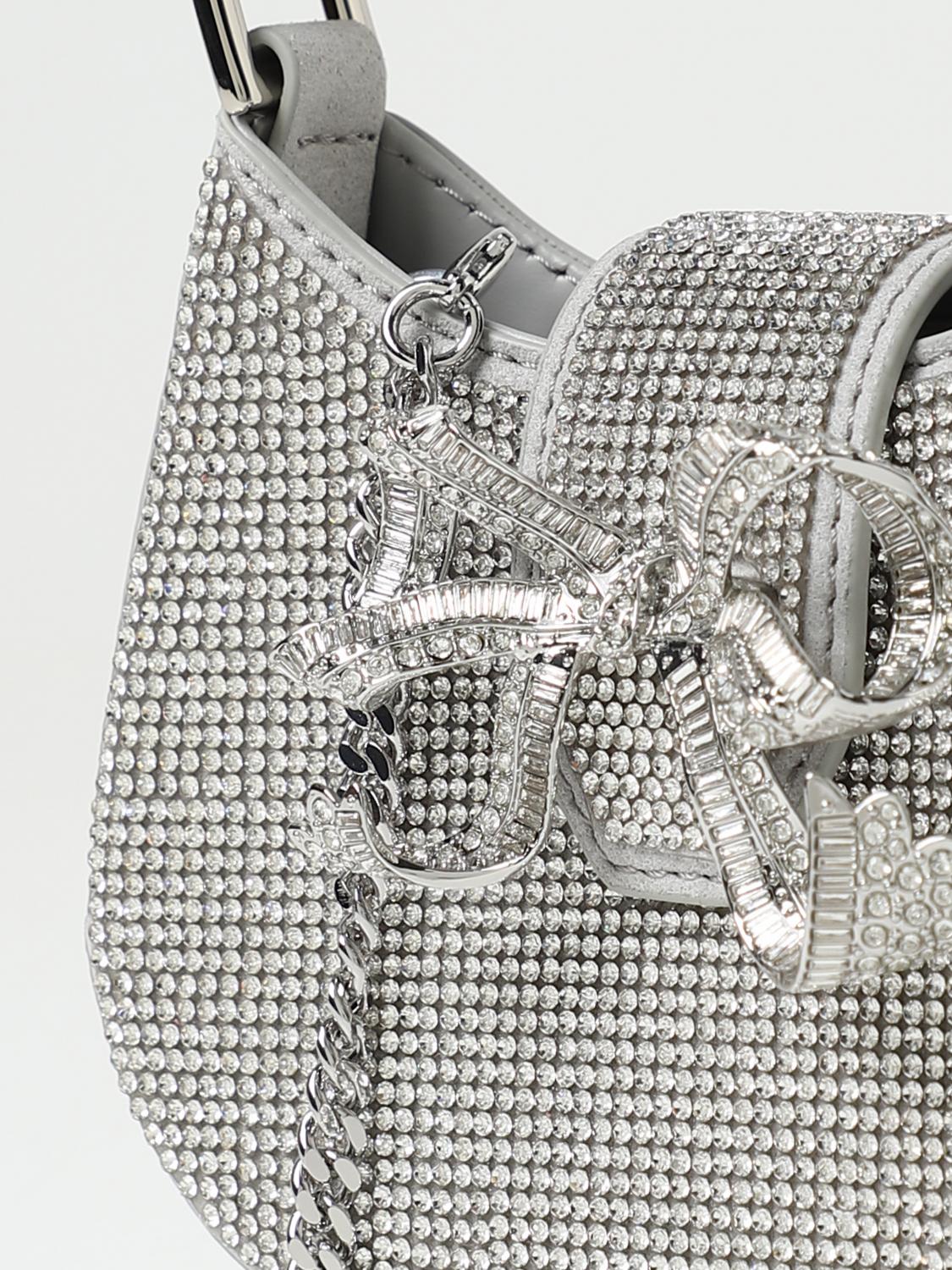 SELF-PORTRAIT BORSA MINI: Borsa Rhinestone Crescent Self-Portrait in tessuto con strass all over, Argento - Img 3