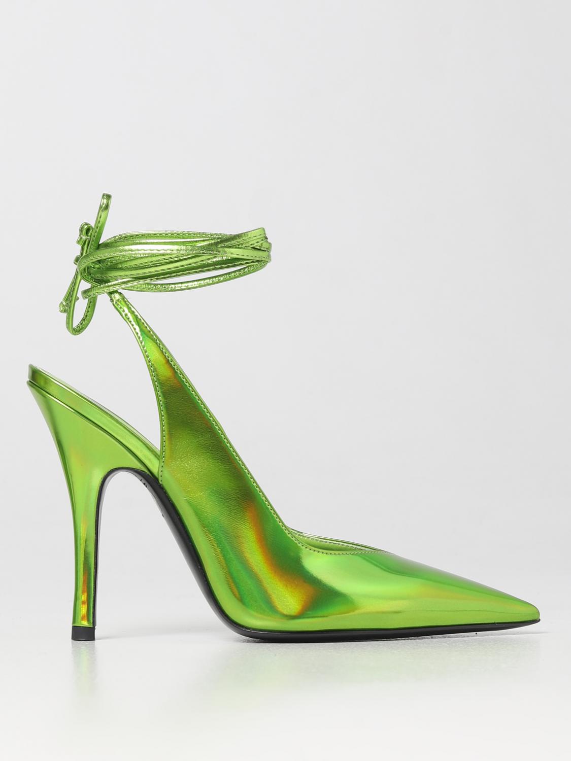THE ATTICO: Pump Venus in vernice olografica Lime Scarpe Con