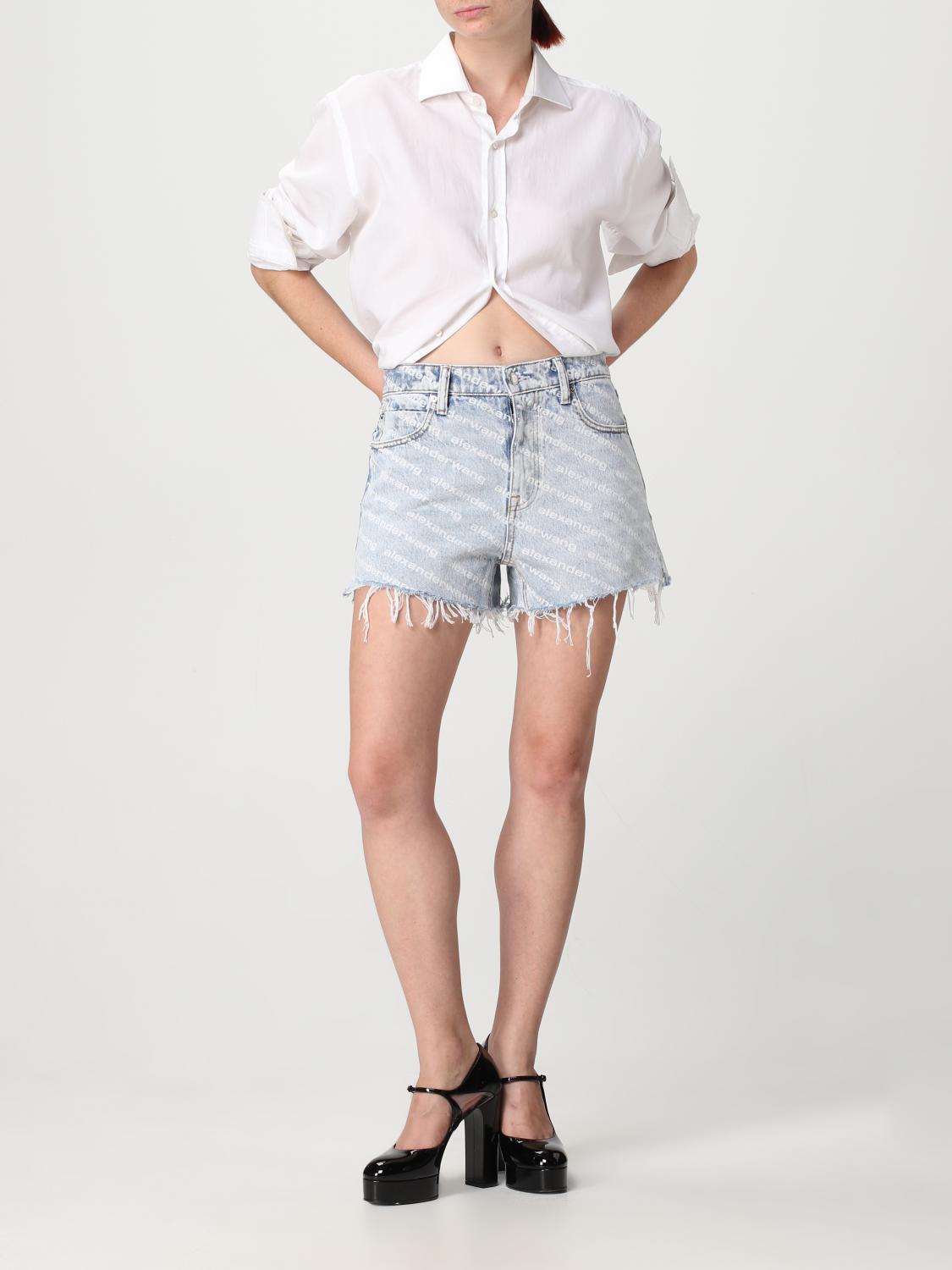 ALEXANDER WANG SHORTS: Alexander Wang denim shorts with logo, Denim - Img 2