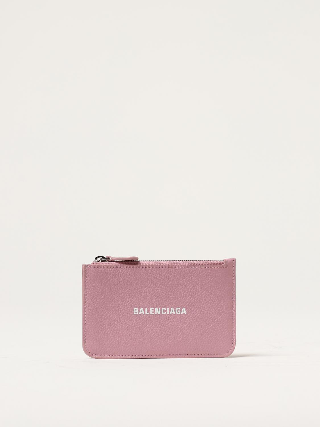 BALENCIAGA: credit card holder in grained leather - Blush Pink