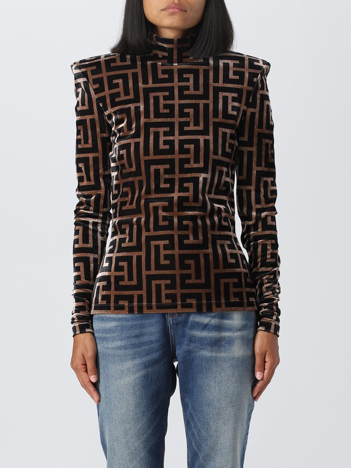 BALMAIN TOP: Balmain top in velvet, Brown - Img 1