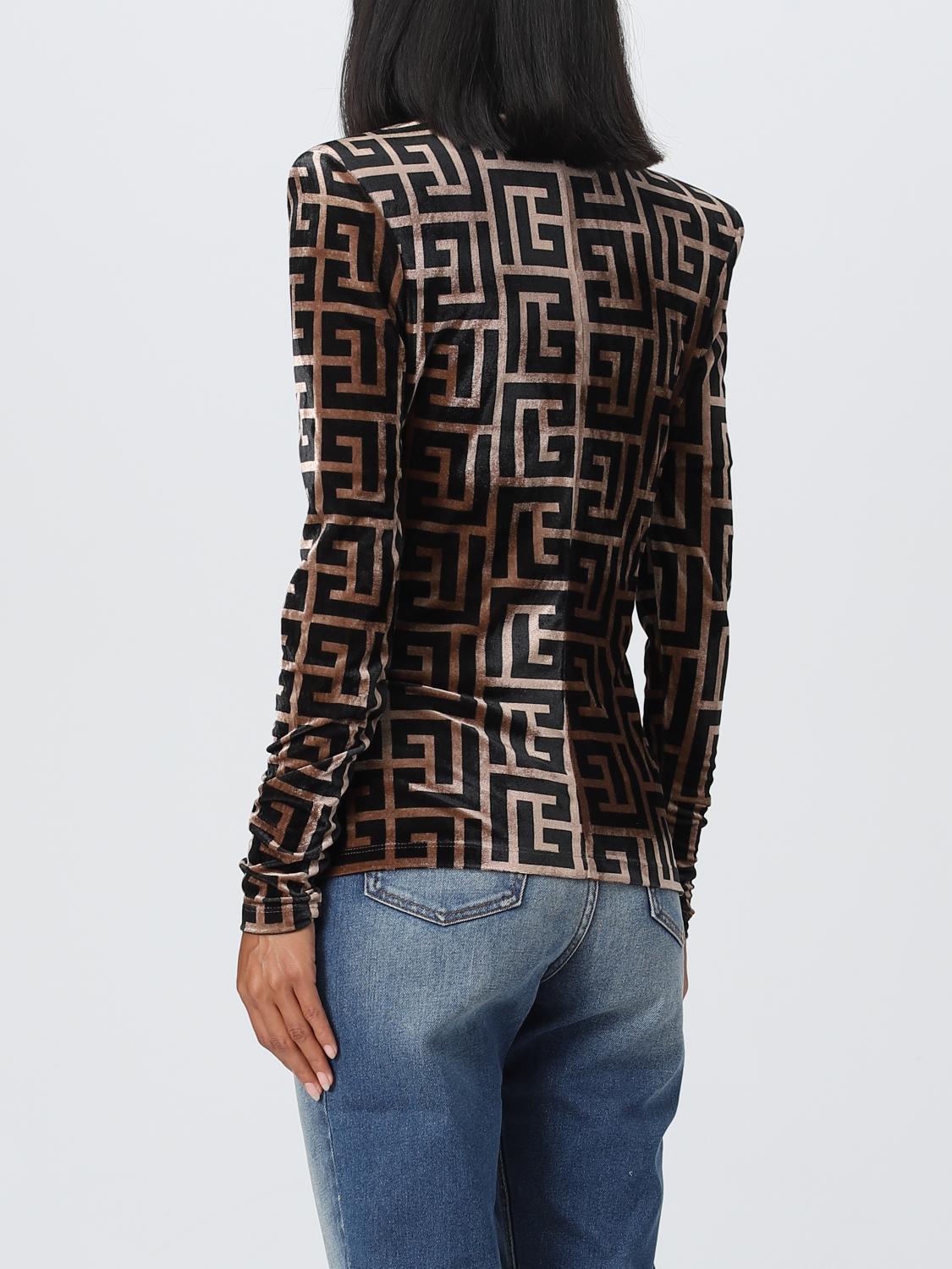 BALMAIN TOP: Balmain top in velvet, Brown - Img 3