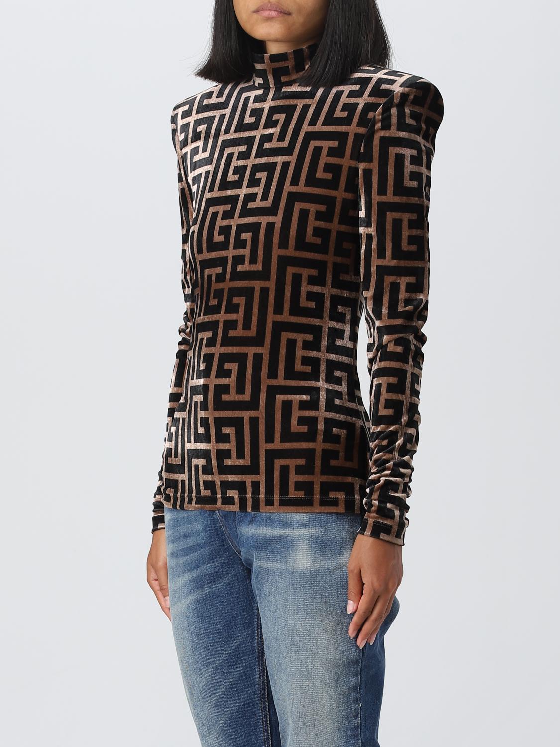 BALMAIN TOP: Balmain top in velvet, Brown - Img 4