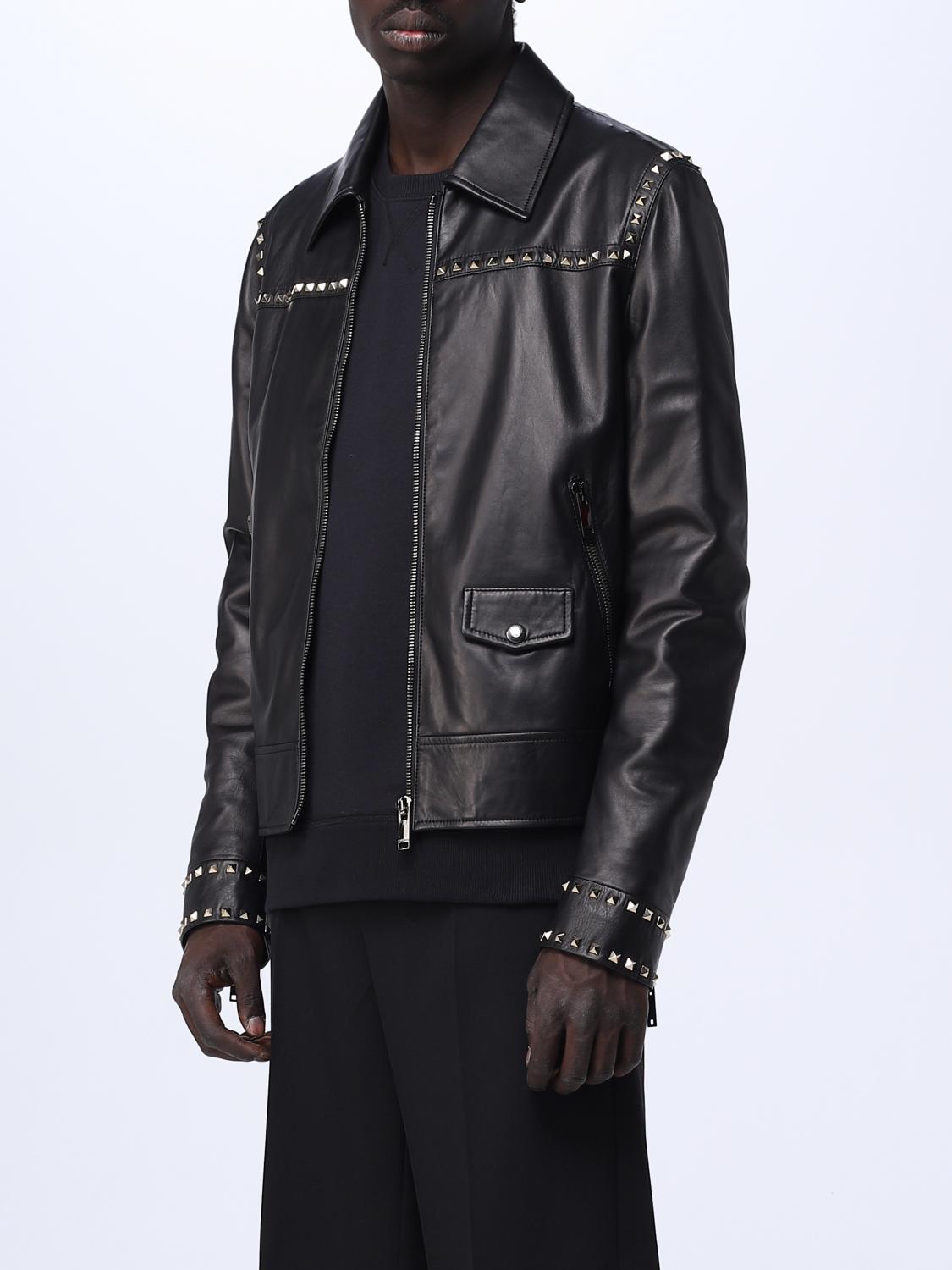 ジャケット・アウター 80s valentino uomo leather blouson Valentino leather jacket with metal studs - Black | 3V3NAA957YM
