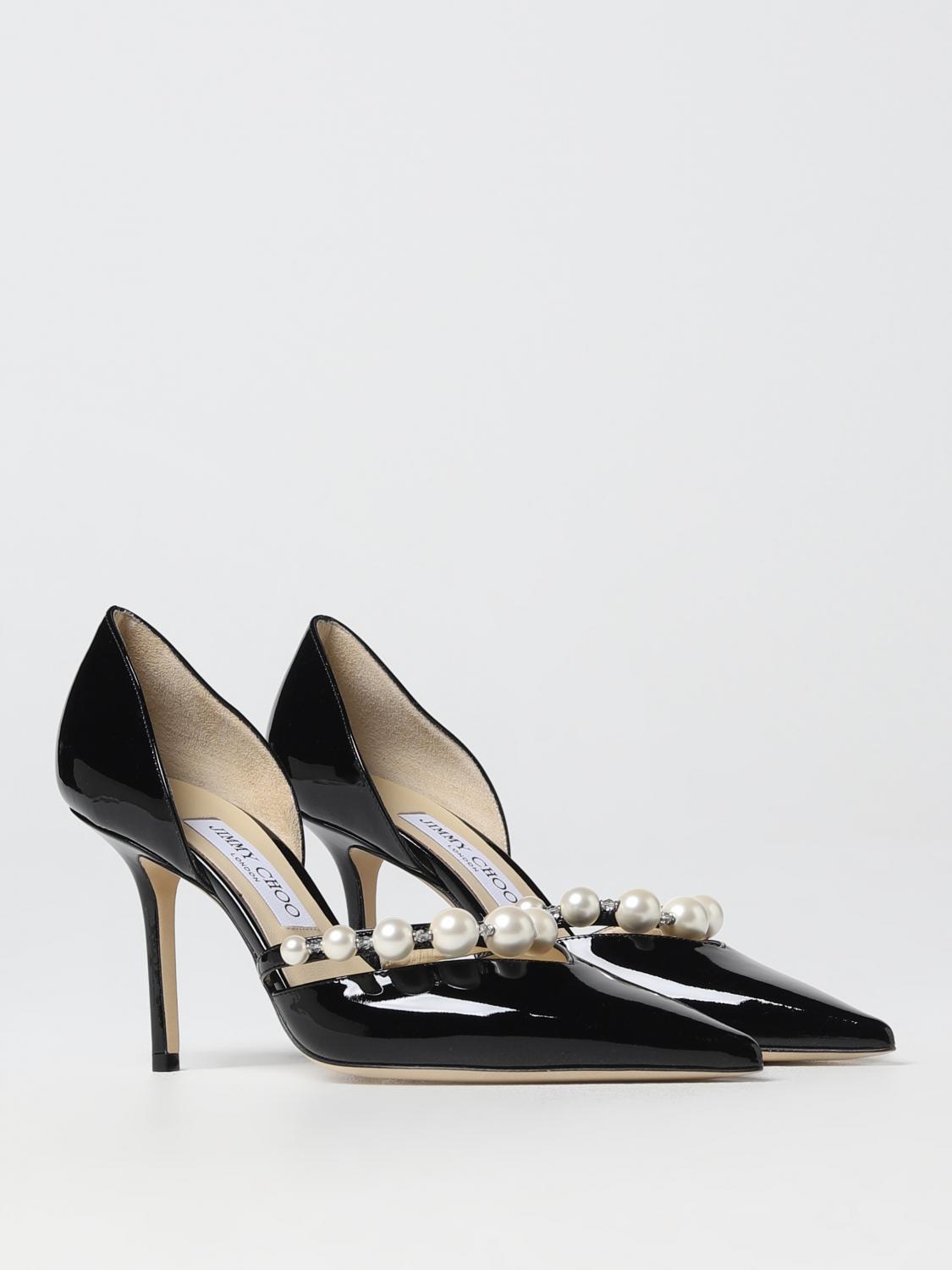 Jimmy Choo Aurelie pumps in patent leather with asymmetric pearls