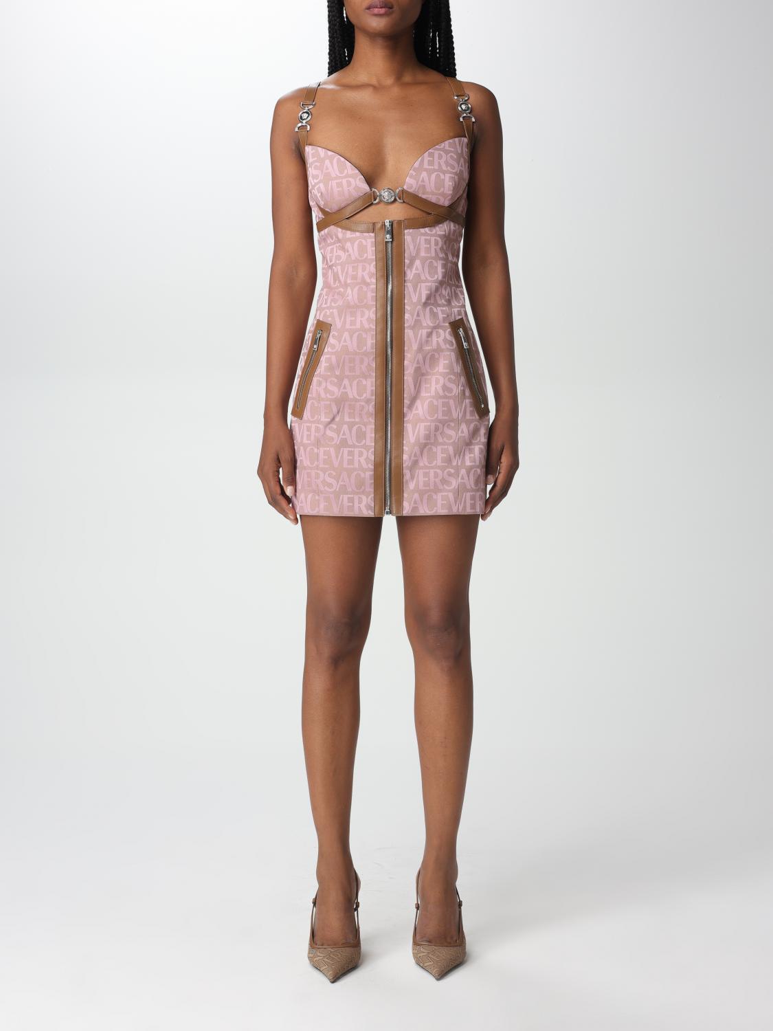 Versace mini dress with all-over logo - Beige | 10112331A08206 | GIGLIO.COM