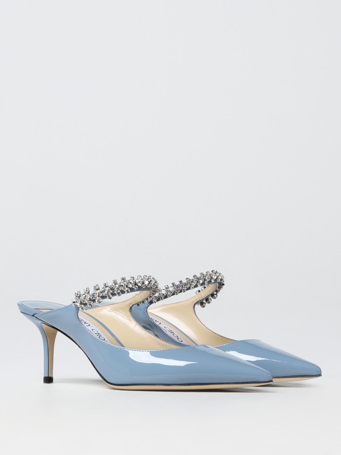 JIMMY CHOO HIGH HEEL SHOES: Jimmy Choo Bing mules in patent leather with rhinestone crystals, Blue - Img 2