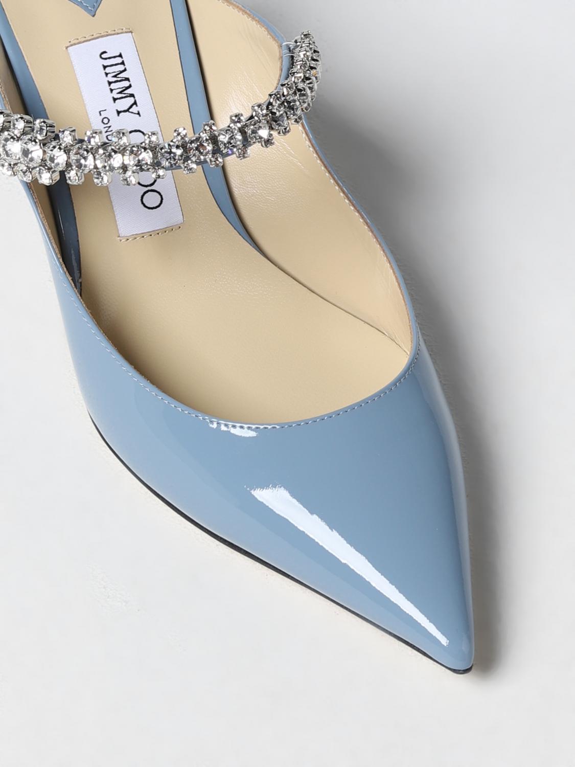 JIMMY CHOO HIGH HEEL SHOES: Jimmy Choo Bing mules in patent leather with rhinestone crystals, Blue - Img 4