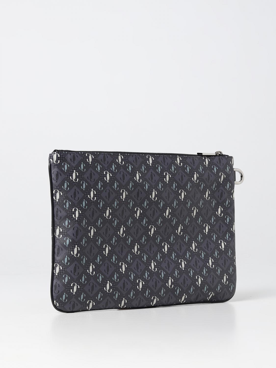 JIMMY CHOO PORTADOCUMENTI: Clutch Derek Jimmy Choo in tesstuo spalmato con monogram Jc all over, Grigio - Img 2