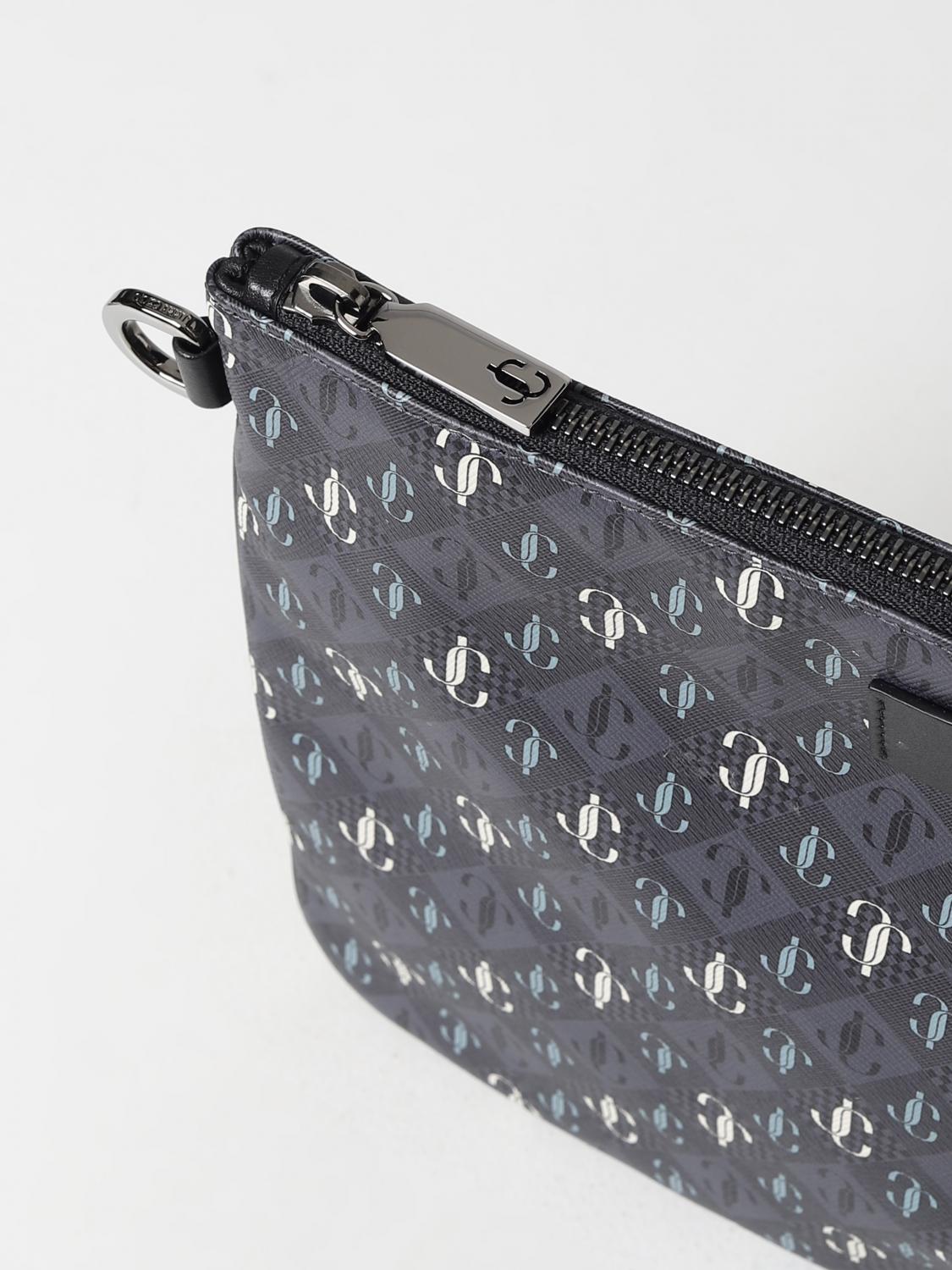 JIMMY CHOO PORTADOCUMENTI: Clutch Derek Jimmy Choo in tesstuo spalmato con monogram Jc all over, Grigio - Img 3
