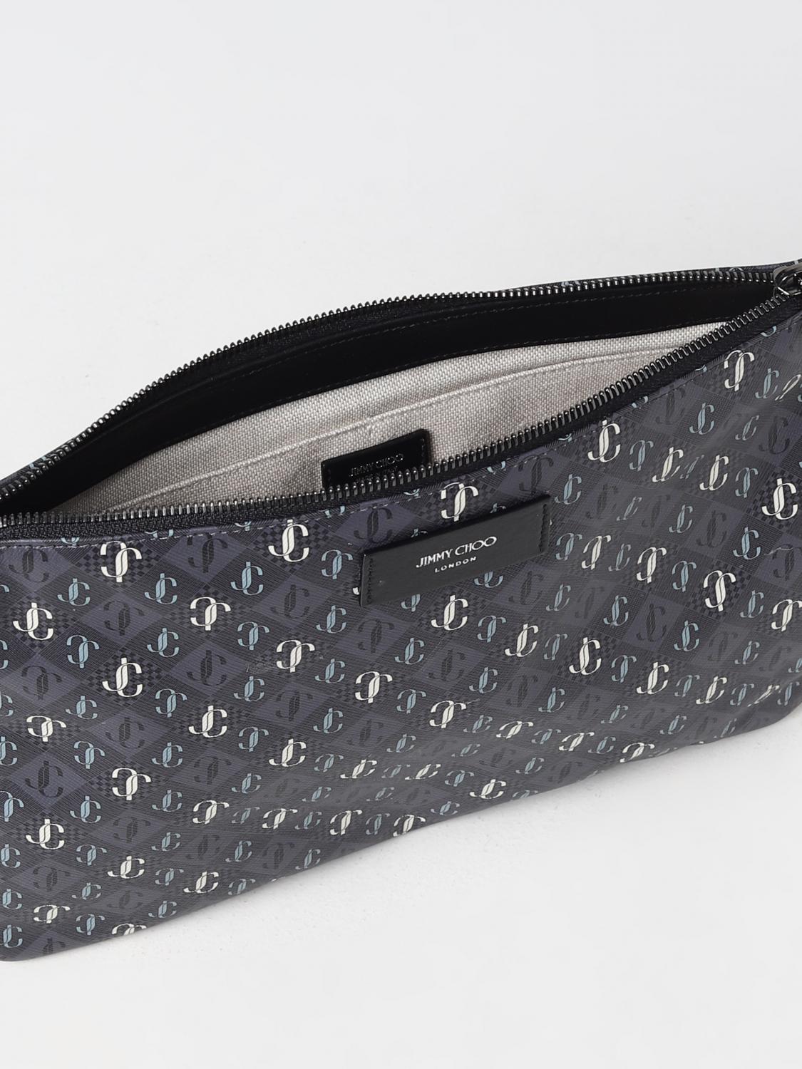 JIMMY CHOO PORTADOCUMENTI: Clutch Derek Jimmy Choo in tesstuo spalmato con monogram Jc all over, Grigio - Img 4