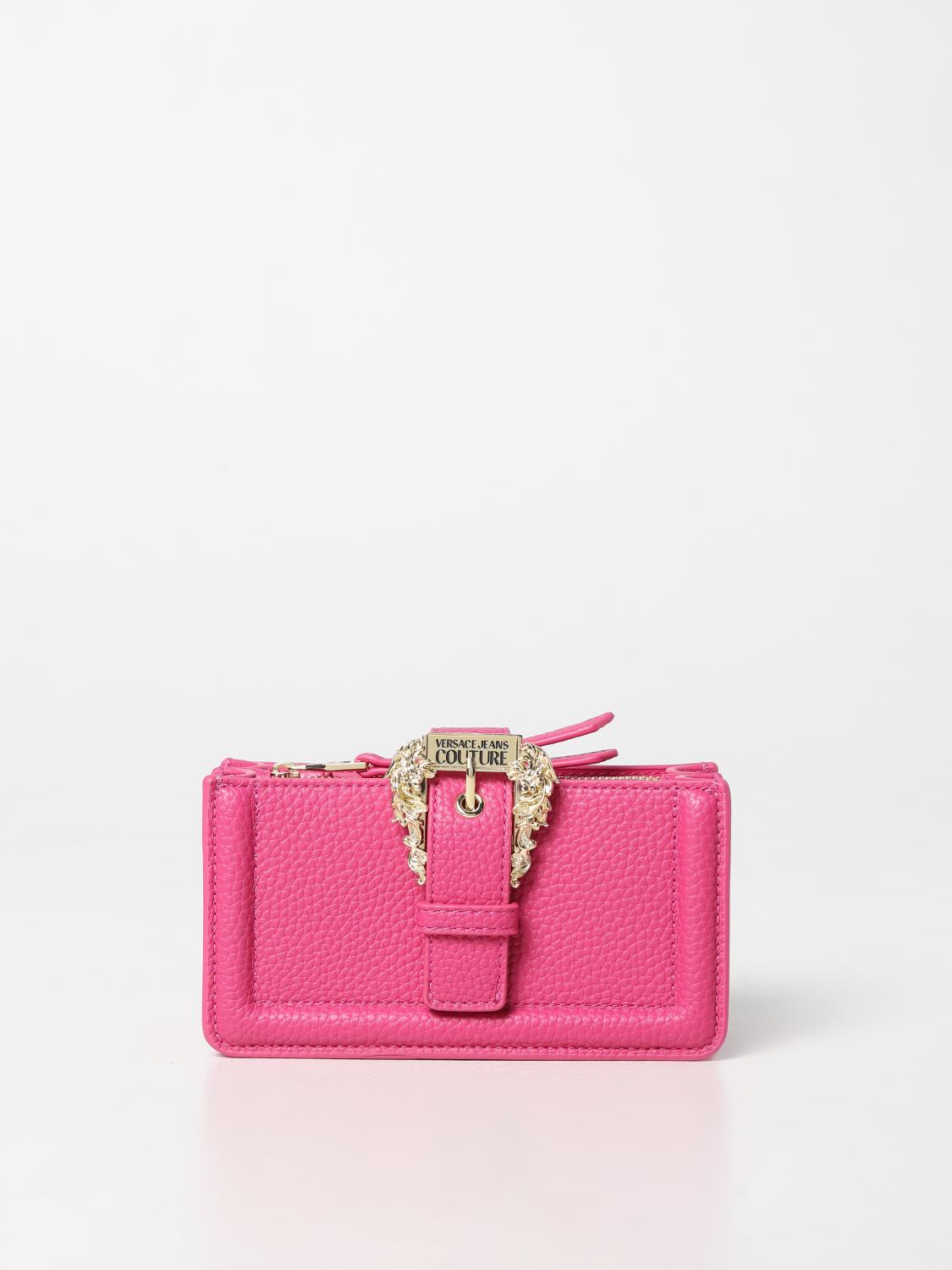 VERSACE JEANS COUTURE BORSA MINI: Borsa Versace Jeans Couture in pelle sintetica a grana con fibbia, Fuxia - Img 1
