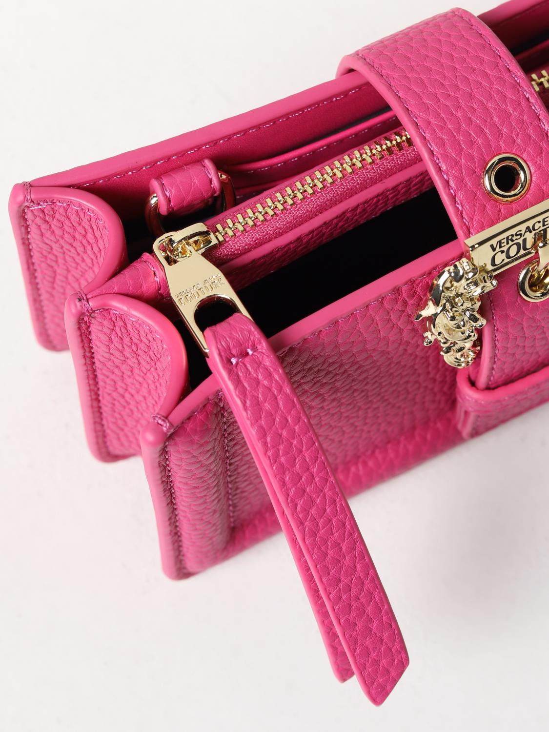 VERSACE JEANS COUTURE BORSA MINI: Borsa Versace Jeans Couture in pelle sintetica a grana con fibbia, Fuxia - Img 3