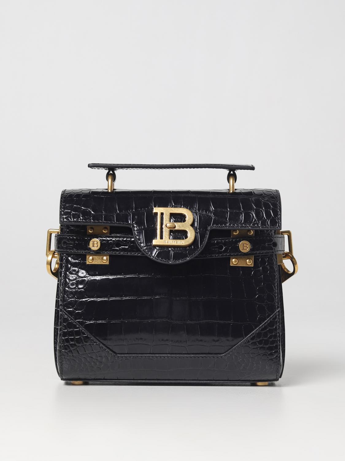 BALMAIN: B-Buzz 23 bags in crocodile print leather Black