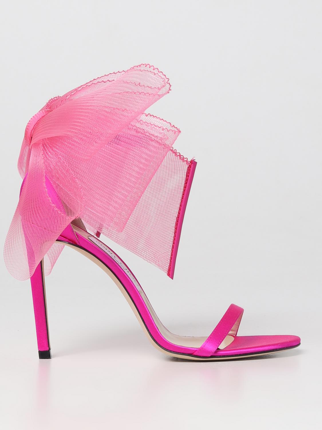 Jimmy Choo Aveline sandals in satin and asymmetric bows - Fuchsia