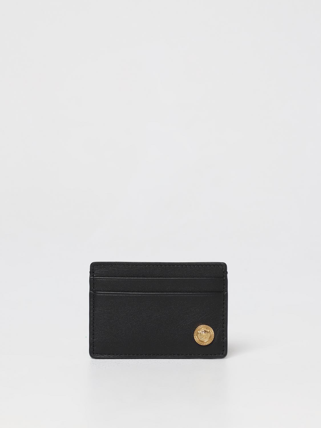 VERSACE WALLET: Versace credit card holder in smooth leather, Black - Img 1