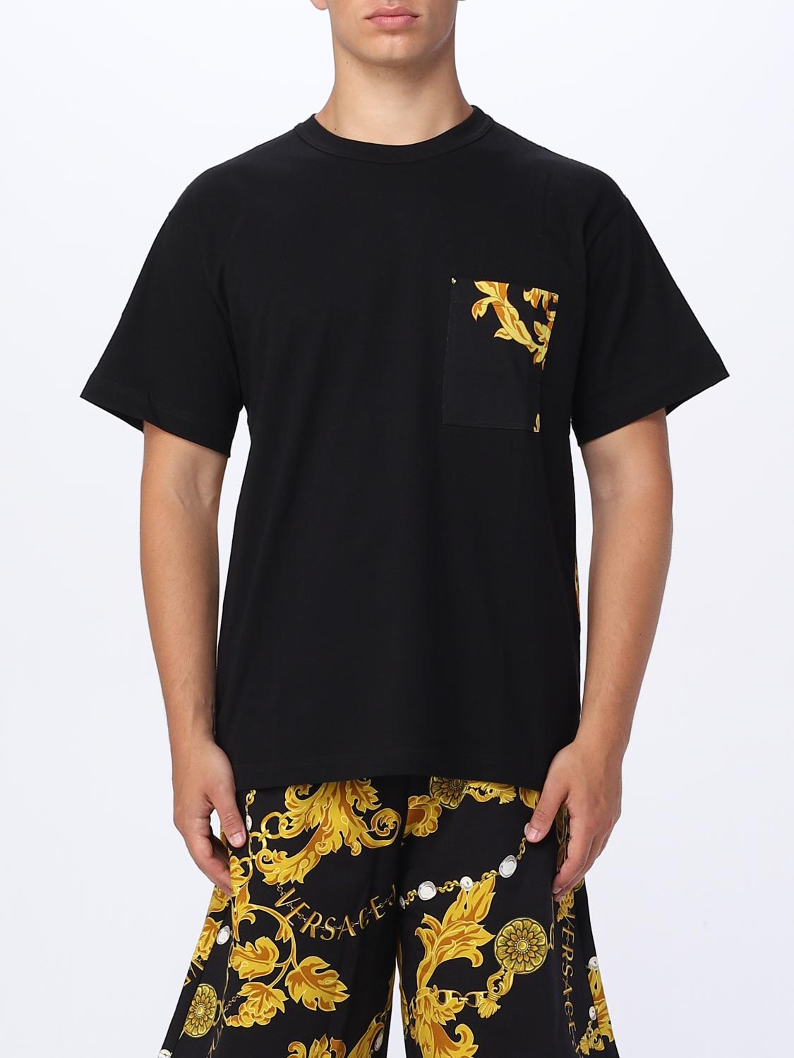 Tシャツ・カットソー VERSACE Men T Shirts 75GAH6R1 JS218 G89 Black Back-print cotton T-shirt brand VERSACE JEANS COUTURE