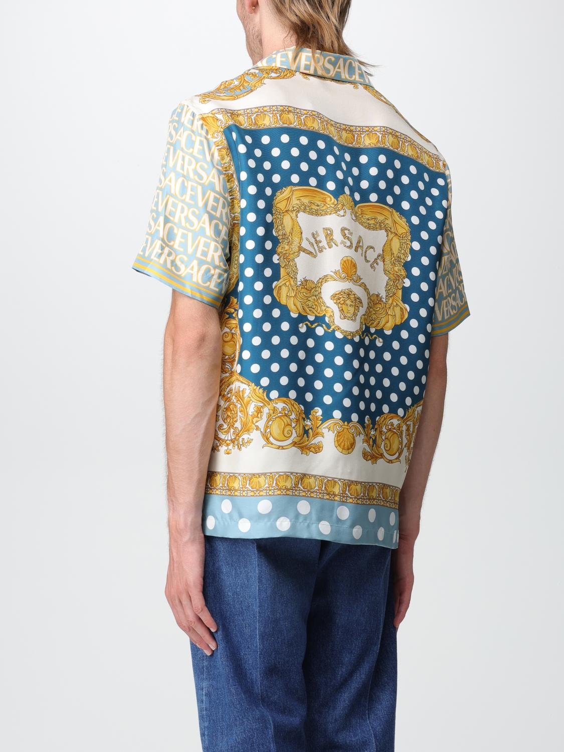 Tシャツ・カットソー VERSACE FW25 Printed satin shirt (10039261A15792 5G610) VERSACE: shirt in silk with all over print - Blue | Versace