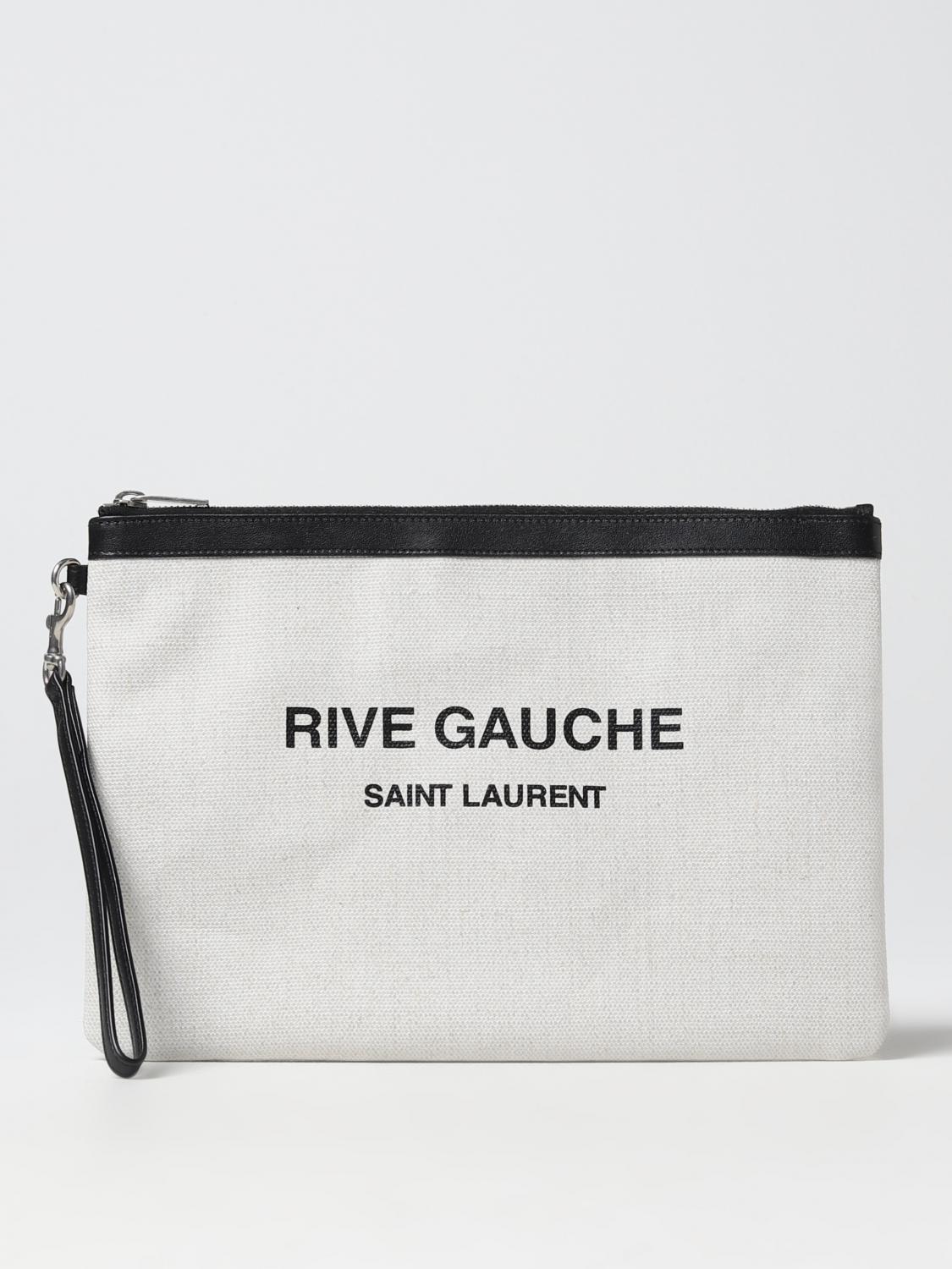 SAINT LAURENT: Pochette Rive Gauche in cotone cerato Bianco