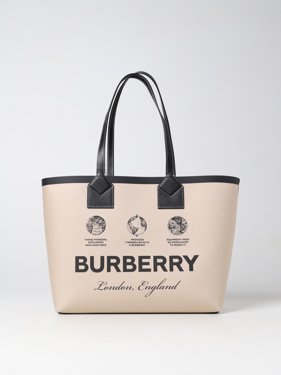 BURBERRY London Tote bag in cotton and leather Beige Burberry tote bags 8063121 online at GIGLIO.COM