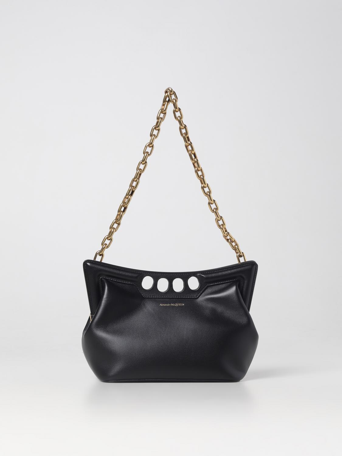MCQUEEN BORSA MINI: Borsa The Peak McQueen in pelle , Nero - Img 1