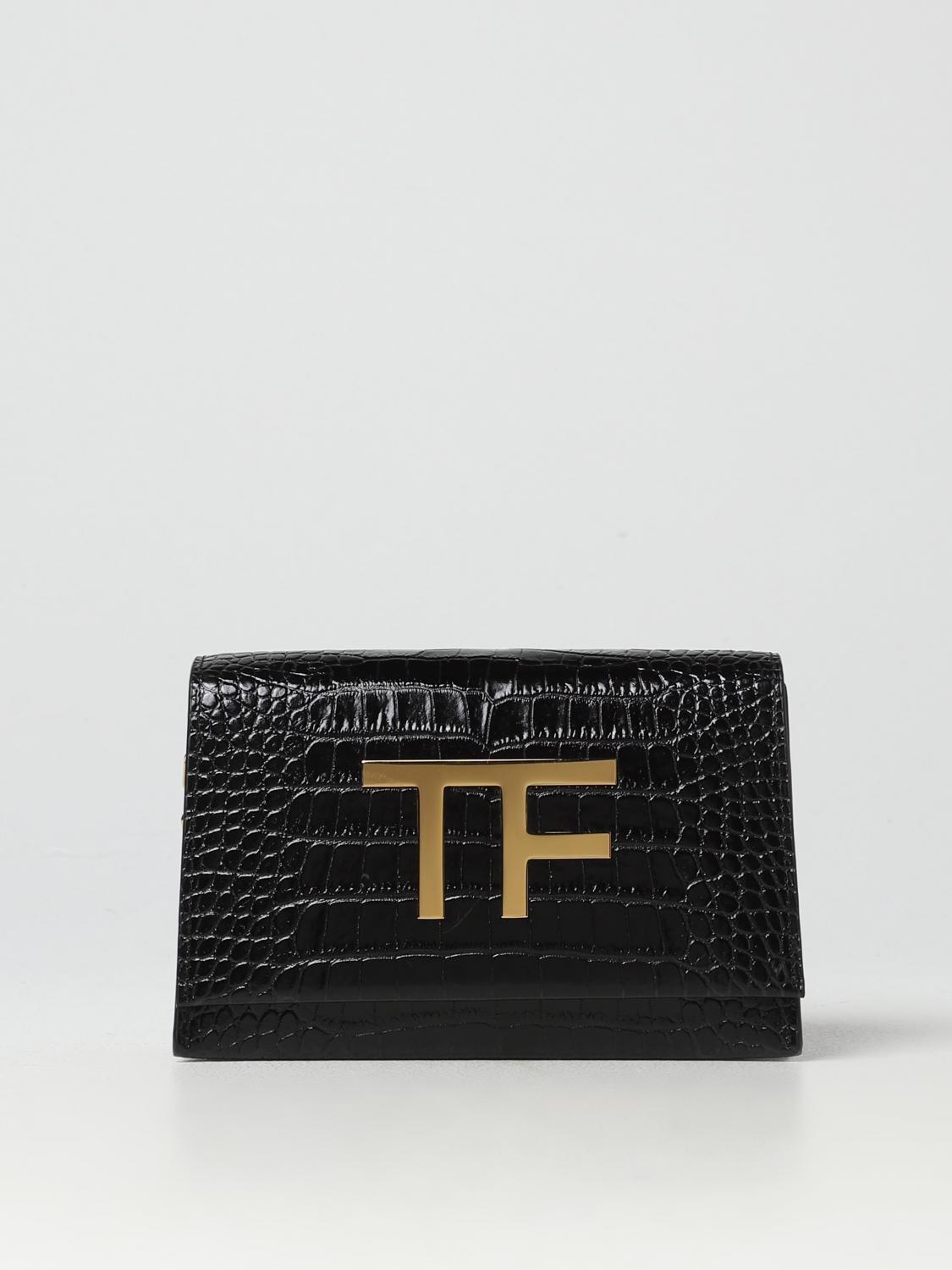 TOM FORD BORSA MINI: Clutch Tom Ford in pelle stampa cocco con monogram, Nero - Img 1