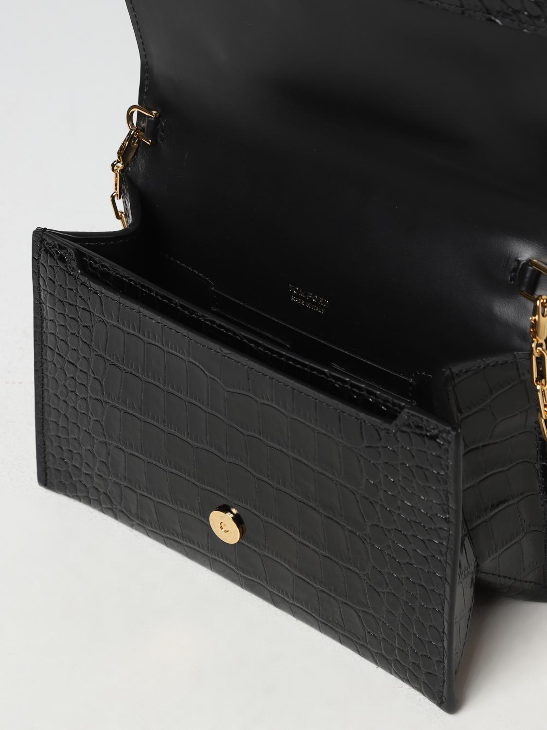 TOM FORD BORSA MINI: Clutch Tom Ford in pelle stampa cocco con monogram, Nero - Img 4