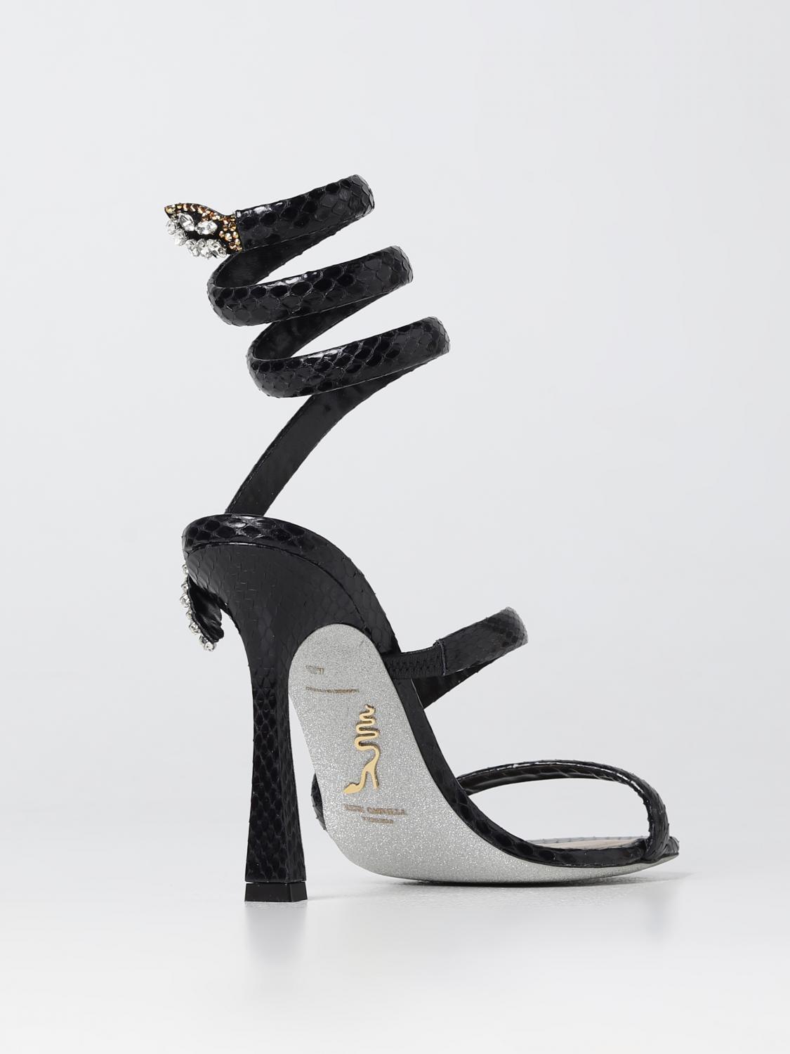 Rene Caovilla Cleopatra sandals in python print leather - Black