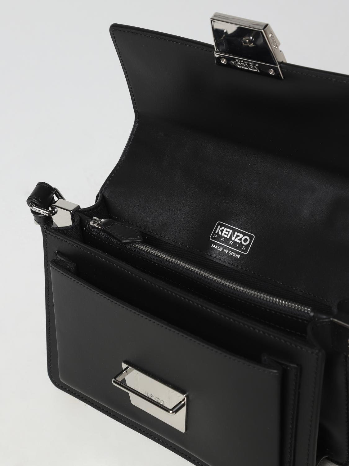 KENZO: Rue Vivienne leather bag with embossed logo - Black | Kenzo