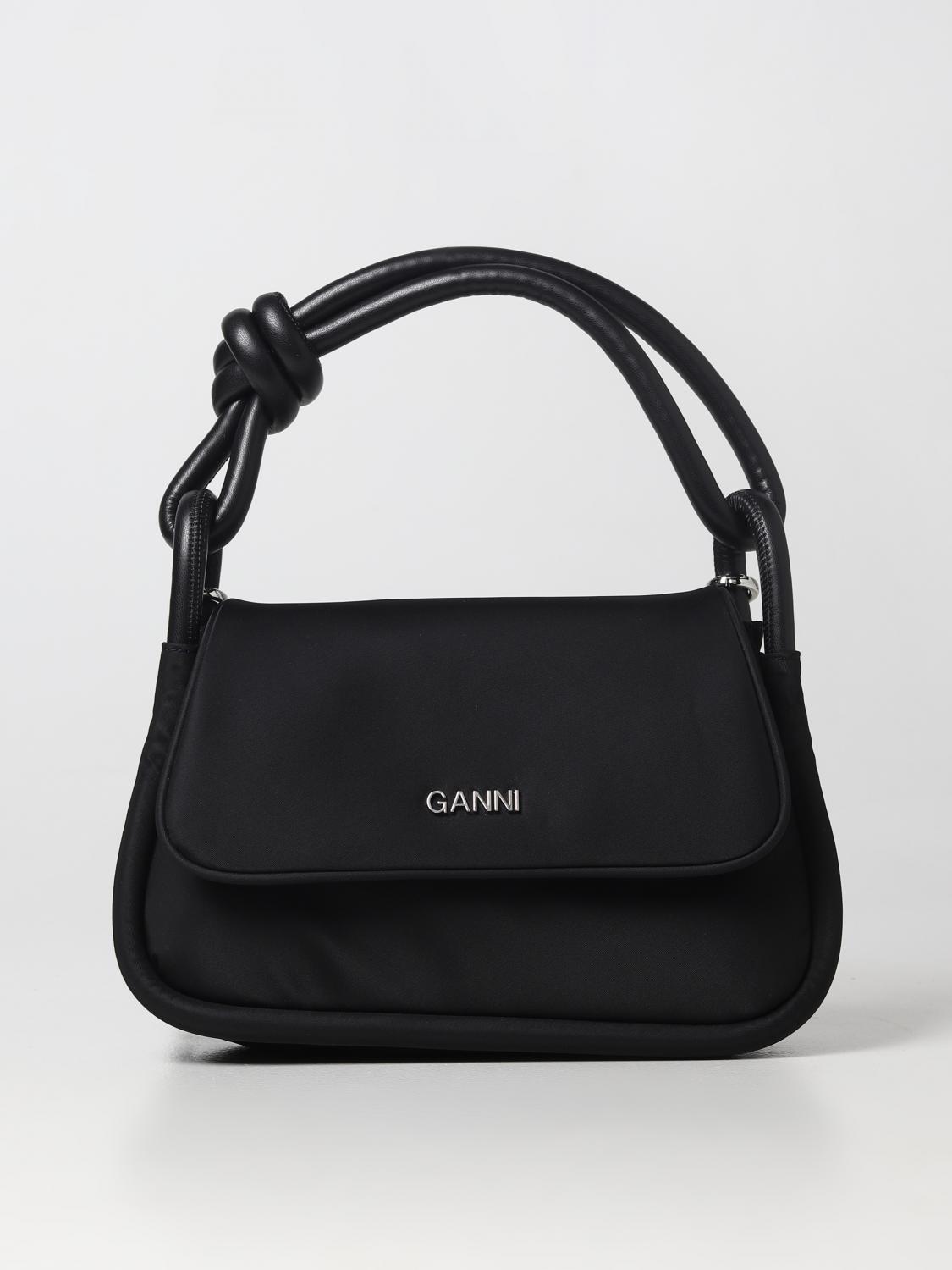 GANNI BORSA A MANO: Borsa Knot Flap Ganni in nylon riciclato, Nero - Img 1