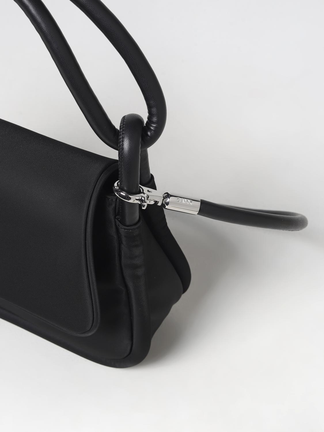 GANNI BORSA A MANO: Borsa Knot Flap Ganni in nylon riciclato, Nero - Img 3
