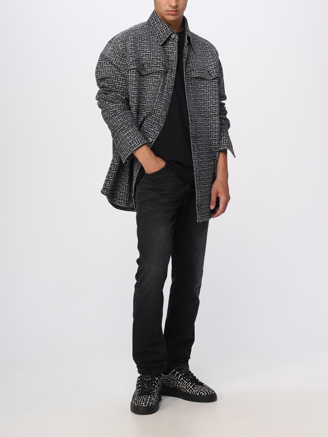 BALMAIN CAMICIA: Overshirt Balmain in denim con motivo monogram, Nero - Img 2